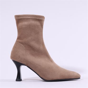 Miss Elastic High Heel Point Ankle Boot - Stone